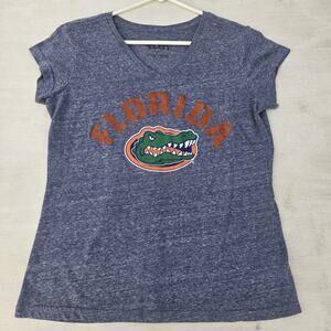 Florida Gators V Neck T Shirt Womens Large NCAA Short Sleeve Touch Blue Heather
